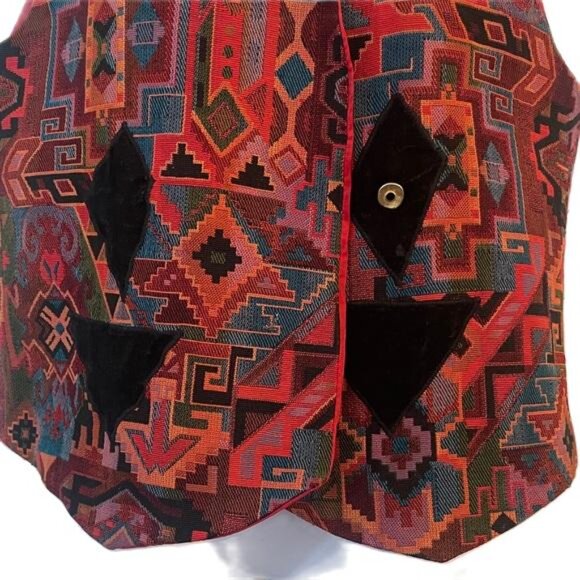 Vintage Marie Studer‎ Designs Women Vest Southwestern Open Front Art To Wear, L - Picture 4 of 8
